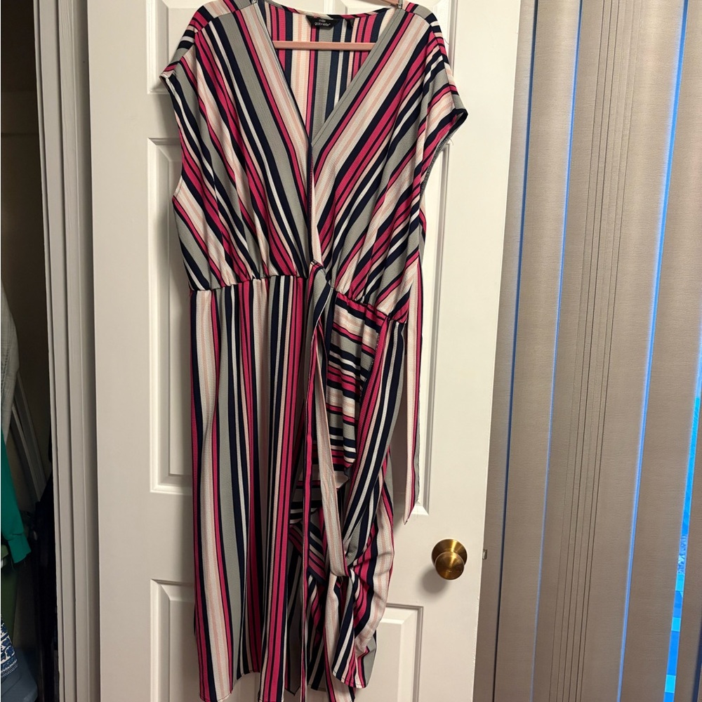 Mlle Gabrielle Asymmetrical Striped Dress - Pink, Blue, White